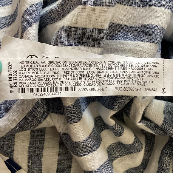 Zara Midi Stripe Dress Linen Shirt Tunic Midi With Belt BlueWhite Size Small - Picture 10 of 12